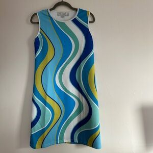 Lesley Evers Sleeveless Sheath Dress, Swirl Print, Retro Style, Size Medium